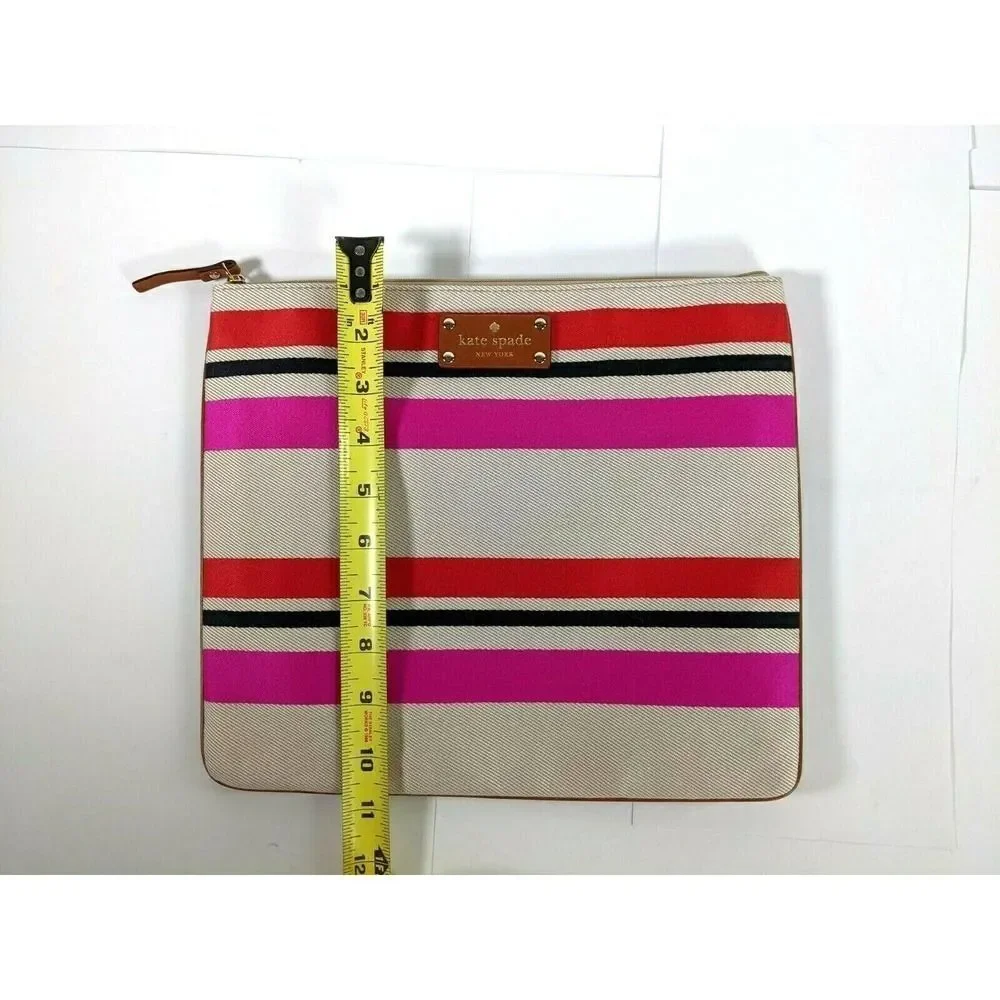 Kate Spade Bag Purse‎ Tan Pink Stripe Oversized Clutch Travel
